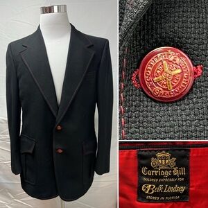 Carriage Hill Vintage Men's 42R Black Red Contrast Stitching 70s Blazer Jacket
